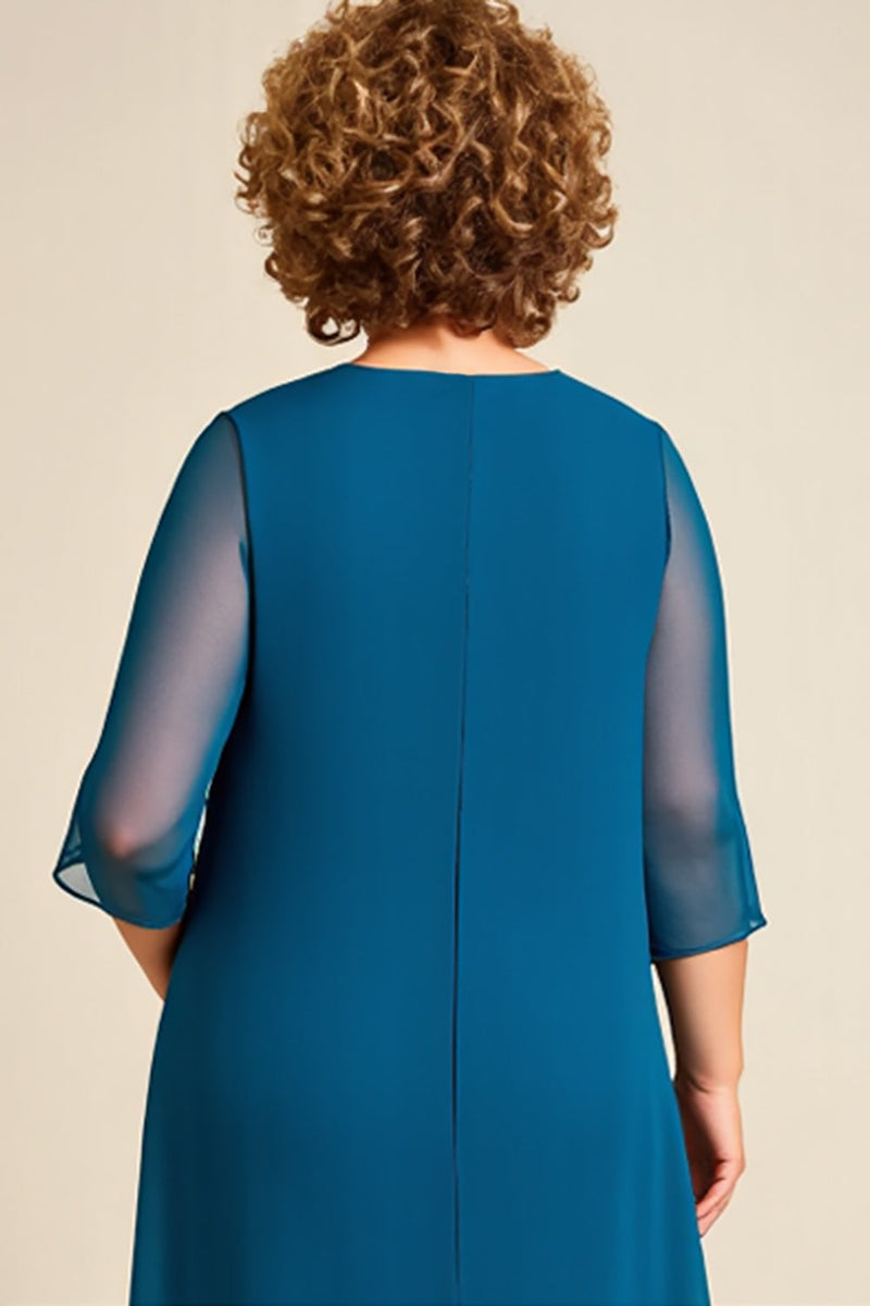Load image into Gallery viewer, Ink Blue Chiffon Plus Size Mother of the Bride Pantsuit with Ruffles
