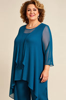 Load image into Gallery viewer, Ink Blue Chiffon Plus Size Mother of the Bride Pantsuit with Ruffles