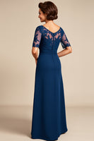 Load image into Gallery viewer, Navy Chiffon Appliqued A Line Mother of the Bride Dress