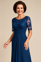 Load image into Gallery viewer, Navy Chiffon Appliqued A Line Mother of the Bride Dress