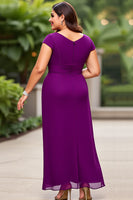 Load image into Gallery viewer, Purple Chiffon A Line Cap Sleeves Plus Size Mother of the Bride Dress