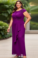Load image into Gallery viewer, Purple Chiffon A Line Cap Sleeves Plus Size Mother of the Bride Dress
