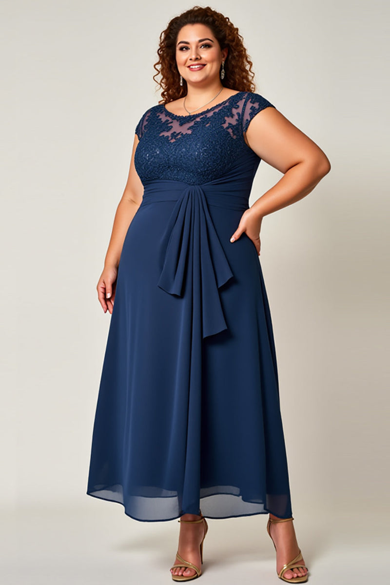 Load image into Gallery viewer, Navy Chiffon Plus Size Mother of the Bride Dress with Appliques