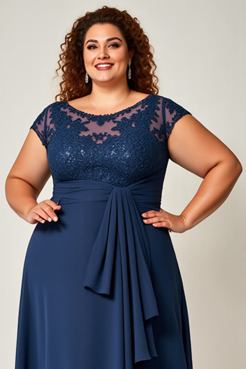 Load image into Gallery viewer, Navy Chiffon Plus Size Mother of the Bride Dress with Appliques