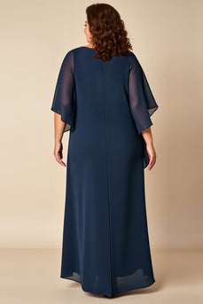 Navy Chiffon Plus Size Loose Mother of the Bride Dress