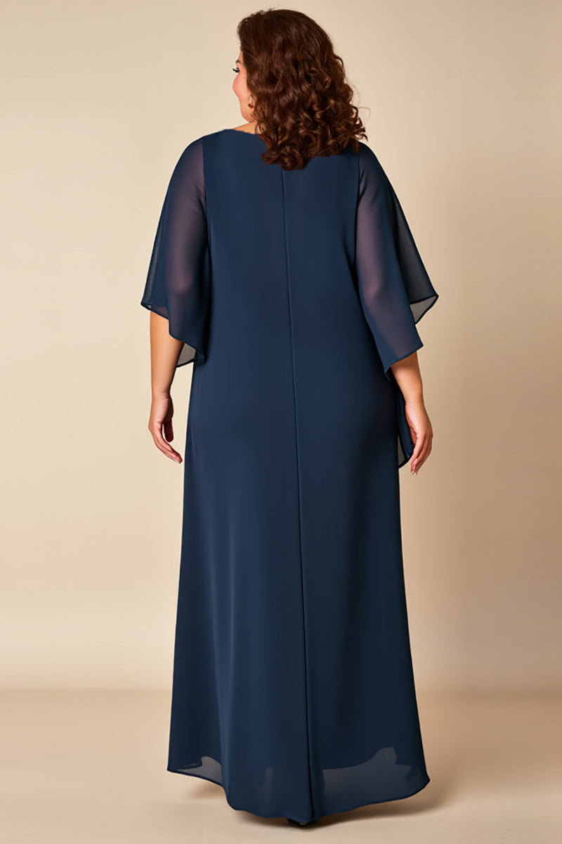 Load image into Gallery viewer, Navy Chiffon Plus Size Loose Mother of the Bride Dress