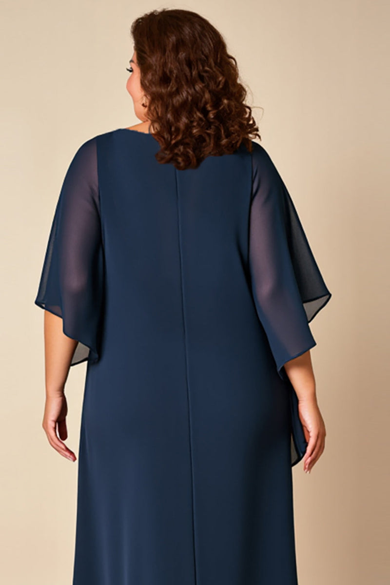 Load image into Gallery viewer, Navy Chiffon Plus Size Loose Mother of the Bride Dress