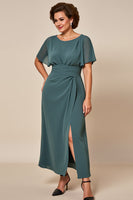 Load image into Gallery viewer, Grey Blue Chiffon Sheath Mother of the Bride Dress with Slit