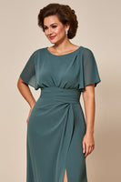 Load image into Gallery viewer, Grey Blue Chiffon Sheath Mother of the Bride Dress with Slit