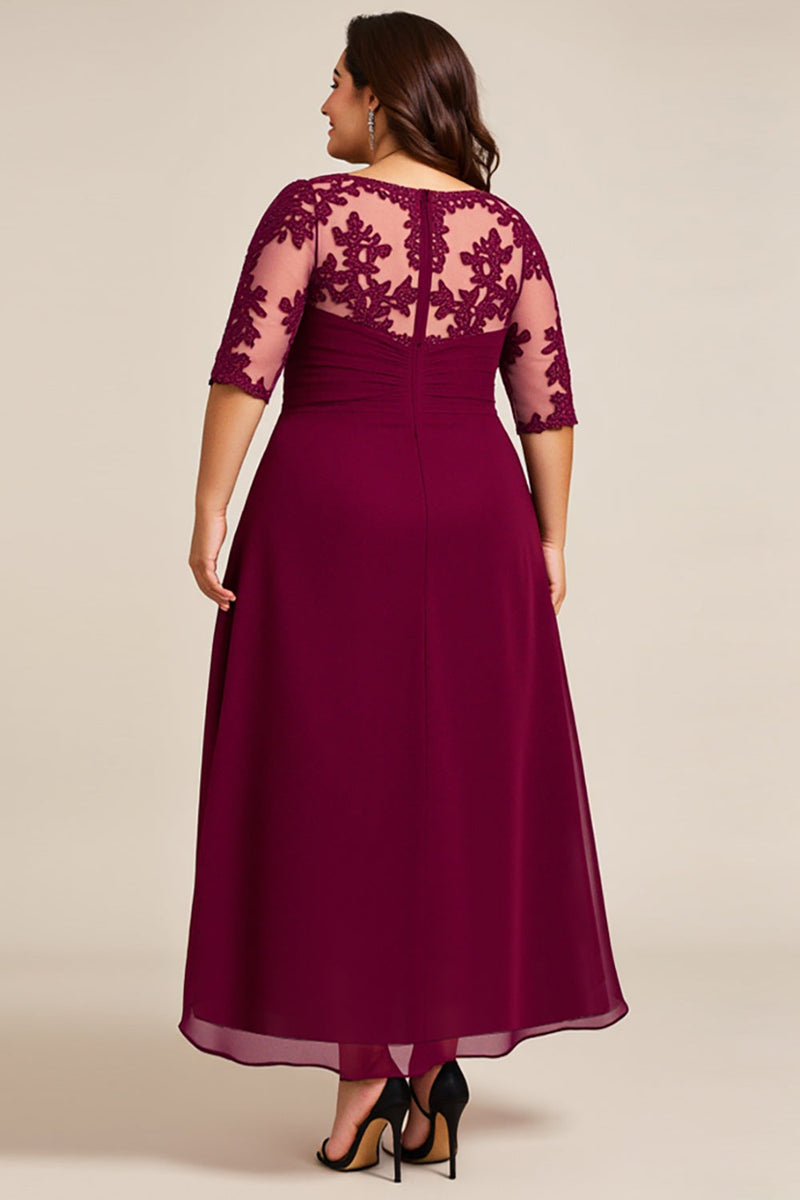 Load image into Gallery viewer, Burgundy Appliqued Chiffon Plus Size Mother of the Bride Dress