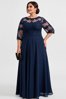 Navy Plus Size Chiffon Mother of the Bride Dress with Appliques