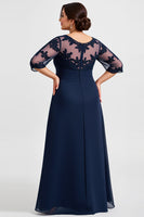 Load image into Gallery viewer, Navy Plus Size Chiffon Mother of the Bride Dress with Appliques