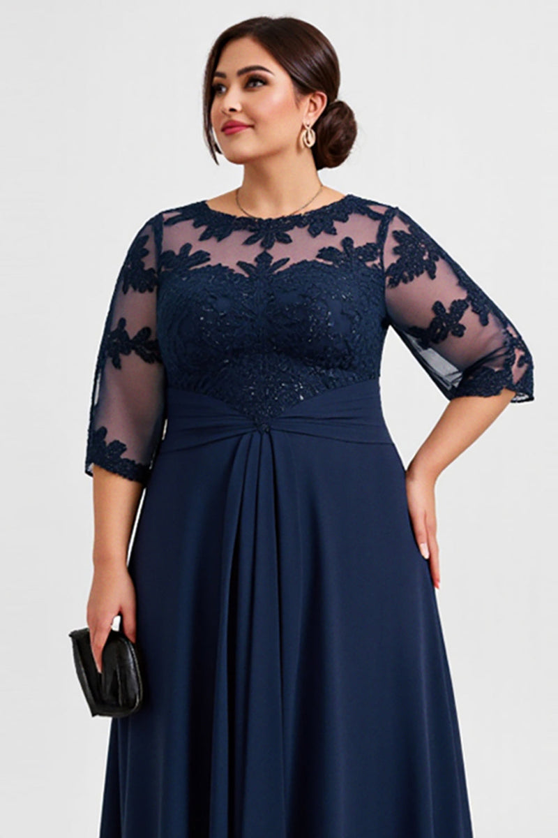 Load image into Gallery viewer, Navy Plus Size Chiffon Mother of the Bride Dress with Appliques