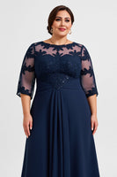 Load image into Gallery viewer, Navy Plus Size Chiffon Mother of the Bride Dress with Appliques