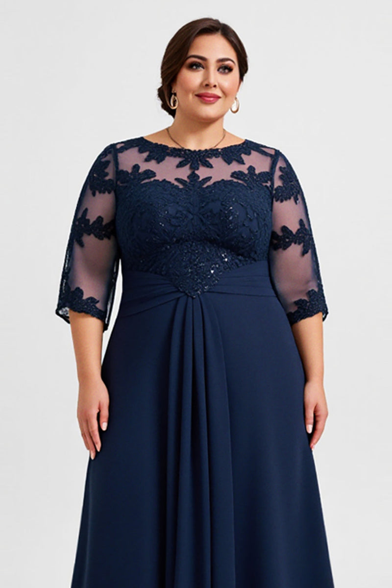 Load image into Gallery viewer, Navy Plus Size Chiffon Mother of the Bride Dress with Appliques
