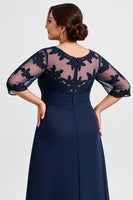 Load image into Gallery viewer, Navy Plus Size Chiffon Mother of the Bride Dress with Appliques