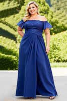 Load image into Gallery viewer, Navy Chiffon Plus Size Mother of the Bride Dress with Appliques