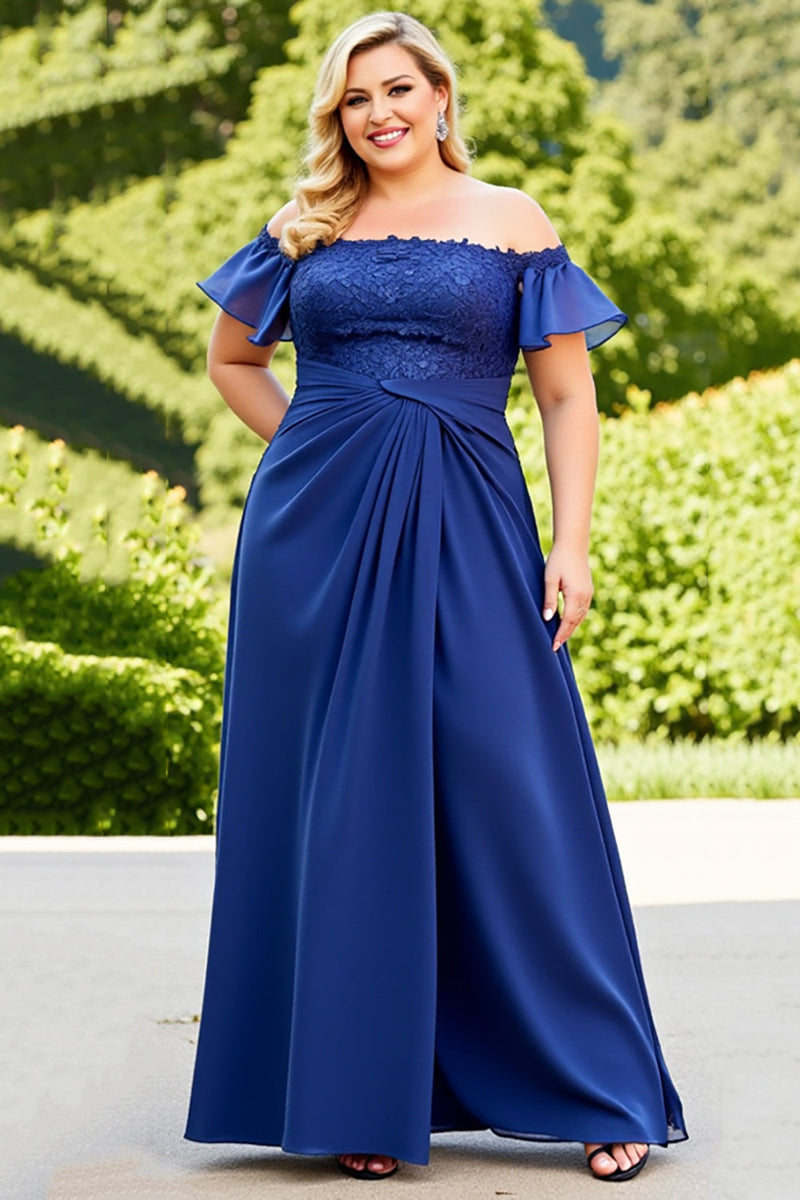 Load image into Gallery viewer, Navy Chiffon Plus Size Mother of the Bride Dress with Appliques