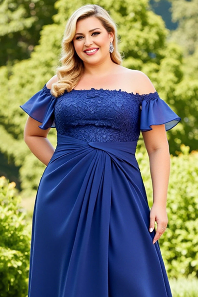 Load image into Gallery viewer, Navy Chiffon Plus Size Mother of the Bride Dress with Appliques