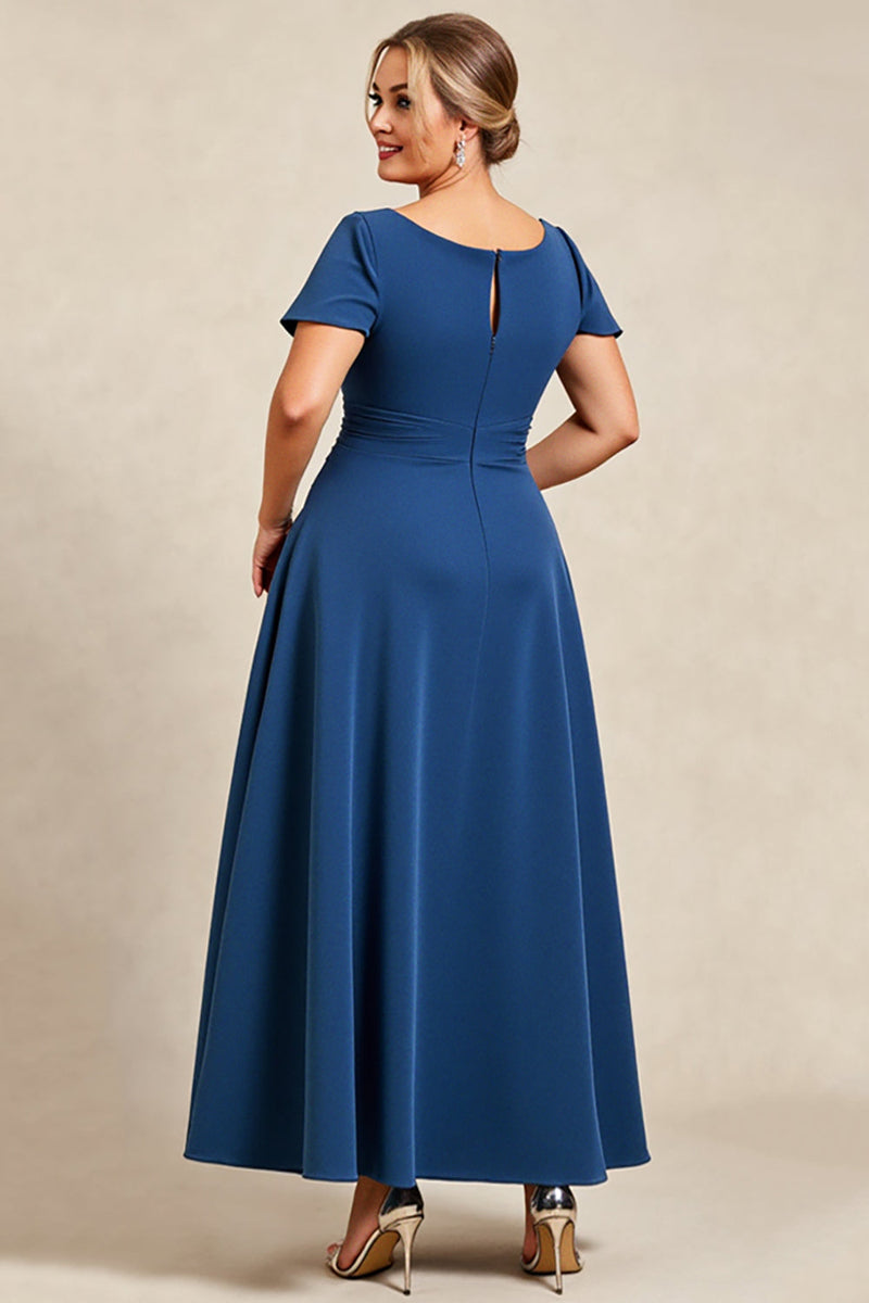 Load image into Gallery viewer, Ink Blue Scoop Neck Plus Size Mother of the Bride Dress with Bow