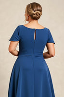 Load image into Gallery viewer, Ink Blue Scoop Neck Plus Size Mother of the Bride Dress with Bow