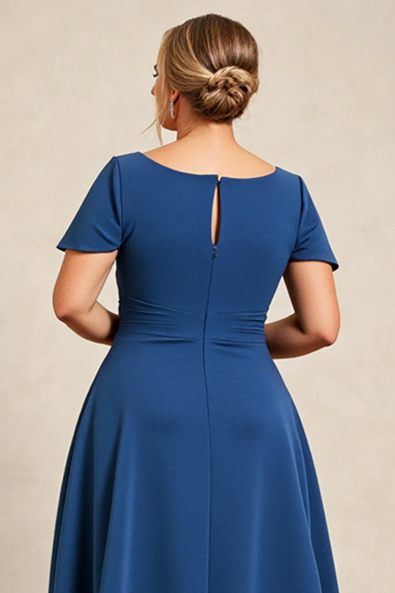 Load image into Gallery viewer, Ink Blue Scoop Neck Plus Size Mother of the Bride Dress with Bow