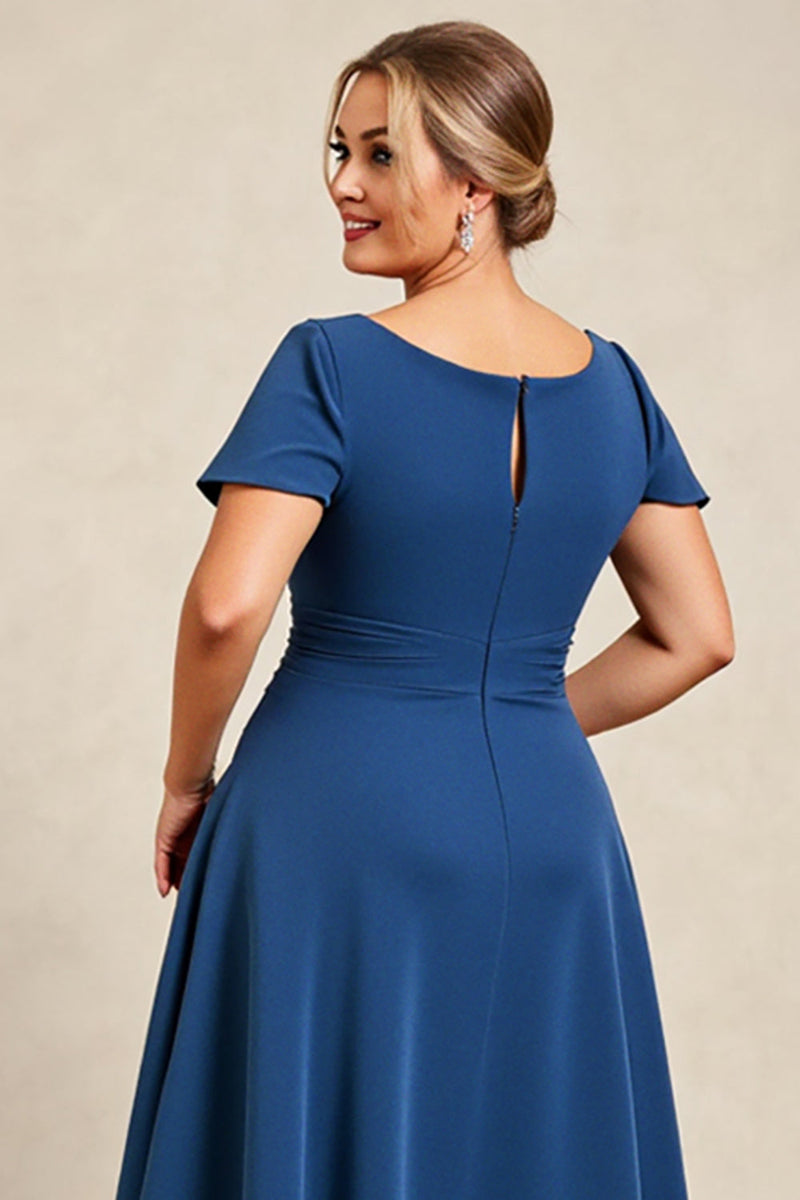 Load image into Gallery viewer, Ink Blue Scoop Neck Plus Size Mother of the Bride Dress with Bow
