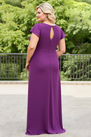 Load image into Gallery viewer, Purple Plus Size Ruched Mother of the Bride Dress with Ruffles