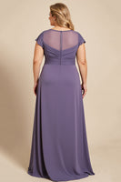 Load image into Gallery viewer, Grey Purple Ruched Plus Size Mother of the Bride Dress with Appliques