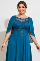 Load image into Gallery viewer, Peacock Chiffon Appliqued Plus Size Mother of the Bride Dress with Cape