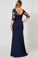 Load image into Gallery viewer, Navy Plus Size V Neck Chiffon Mother of the Bride Dress with Appliques