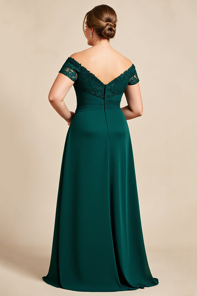 Load image into Gallery viewer, Pine Appliqued A Line Off the Shoulder Plus Size Mother of the Bride Dress