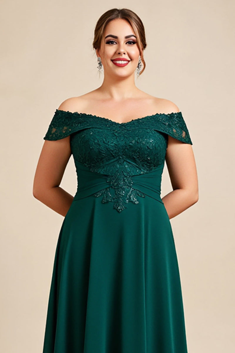 Load image into Gallery viewer, Pine Appliqued A Line Off the Shoulder Plus Size Mother of the Bride Dress