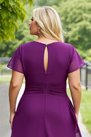 Load image into Gallery viewer, Purple Chiffon Plus Size A Line Ruched Mother of the Bride Dress with Ruffles