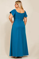 Load image into Gallery viewer, Peacock Satin Square Neck Plus Size Mother of the Bride Dress