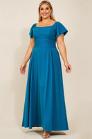 Load image into Gallery viewer, Peacock Satin Square Neck Plus Size Mother of the Bride Dress