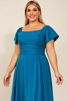 Load image into Gallery viewer, Peacock Satin Square Neck Plus Size Mother of the Bride Dress
