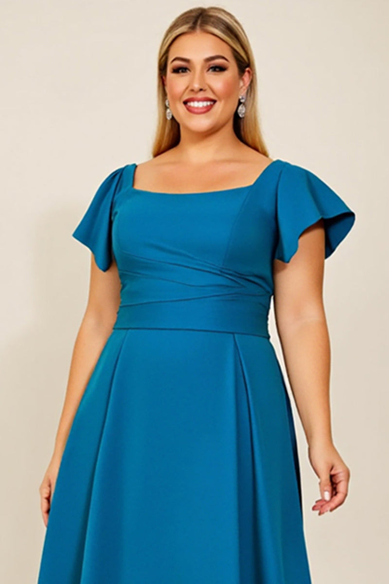 Load image into Gallery viewer, Peacock Satin Square Neck Plus Size Mother of the Bride Dress