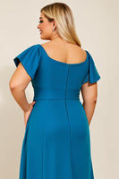 Load image into Gallery viewer, Peacock Satin Square Neck Plus Size Mother of the Bride Dress