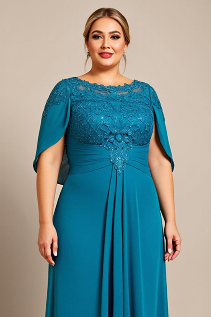 Load image into Gallery viewer, Peacock Chiffon Plus Size Mother of the Bride Dress with Appliques