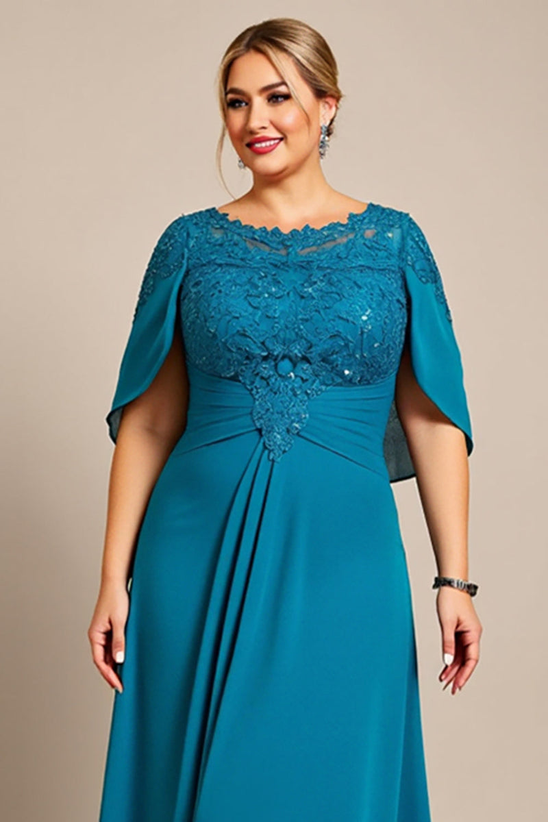 Load image into Gallery viewer, Peacock Chiffon Plus Size Mother of the Bride Dress with Appliques