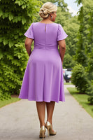 Load image into Gallery viewer, Lilac Plus Size Chiffon A Line Ruched Midi Mother of the Bride Dress with Ruffles