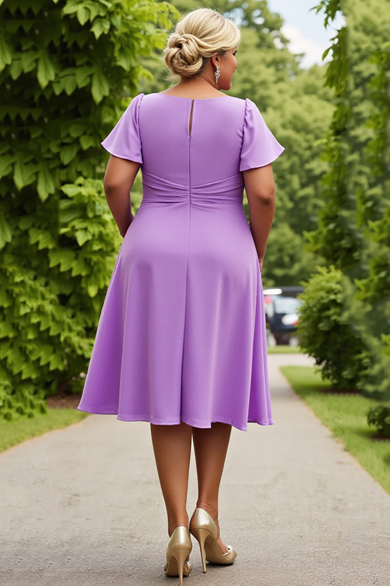 Load image into Gallery viewer, Lilac Plus Size Chiffon A Line Ruched Midi Mother of the Bride Dress with Ruffles