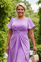 Load image into Gallery viewer, Lilac Plus Size Chiffon A Line Ruched Midi Mother of the Bride Dress with Ruffles