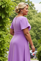 Load image into Gallery viewer, Lilac Plus Size Chiffon A Line Ruched Midi Mother of the Bride Dress with Ruffles