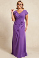 Load image into Gallery viewer, Purple V Neck Ruched Maxi Mother of the Bride Dress