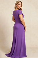 Load image into Gallery viewer, Purple V Neck Ruched Maxi Mother of the Bride Dress