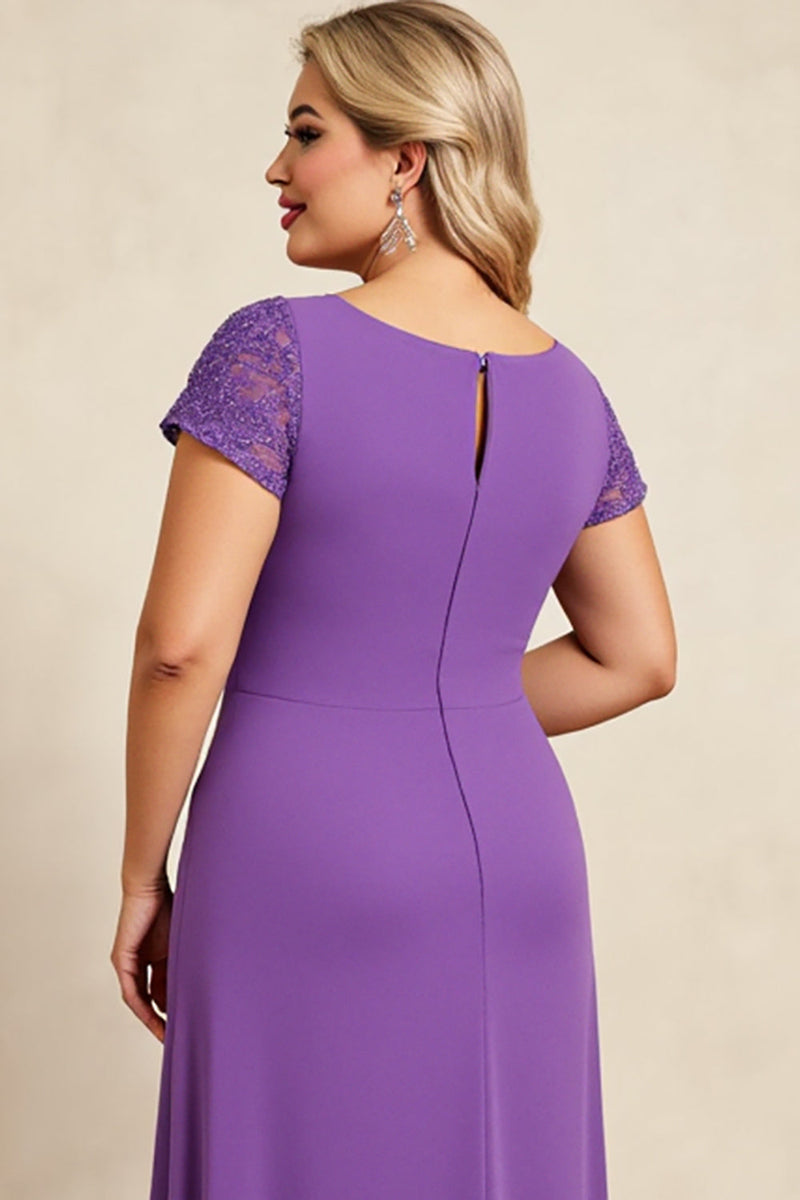 Load image into Gallery viewer, Purple V Neck Ruched Maxi Mother of the Bride Dress