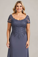 Load image into Gallery viewer, Twilight Scoop Neck Chiffon Appliqued Plus Size Mother of the Bride Dress