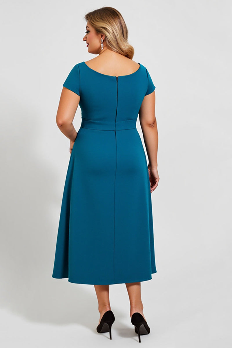 Load image into Gallery viewer, Peacock Square Neck Midi Mother of the Bride Dress with Bow